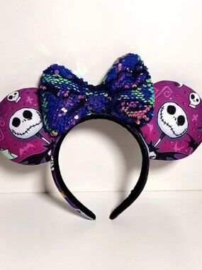 Custom Nightmare Before Christmas Minnie Ears Headband Purple Jack Skellington